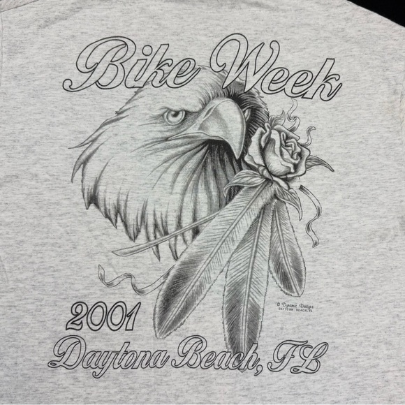 Vtg 2001 Bike Week Mens T-Shirt Sz Medium Y2K Double Sided Eagle Rose B2 - Picture 5 of 11